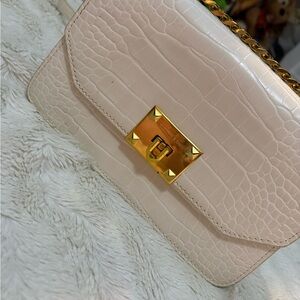 Charles & Keith Pale Pink Croc-Embossed Crossbody with Gold Hardware